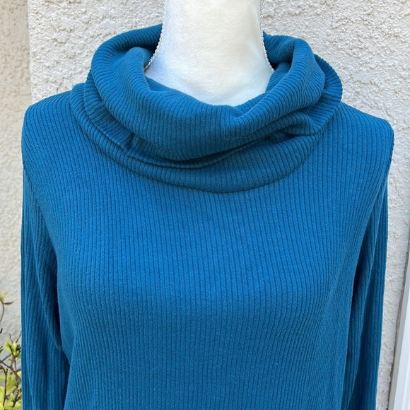 💚LOFT Green Teal Cowl Neck Turtleneck Tunic Sweater Size S - Picture 2 of 8